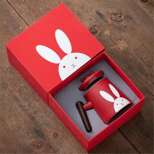 少女可爱带盖红色办公送马克杯陶瓷杯兔子小女生杯高颜值众女朋友