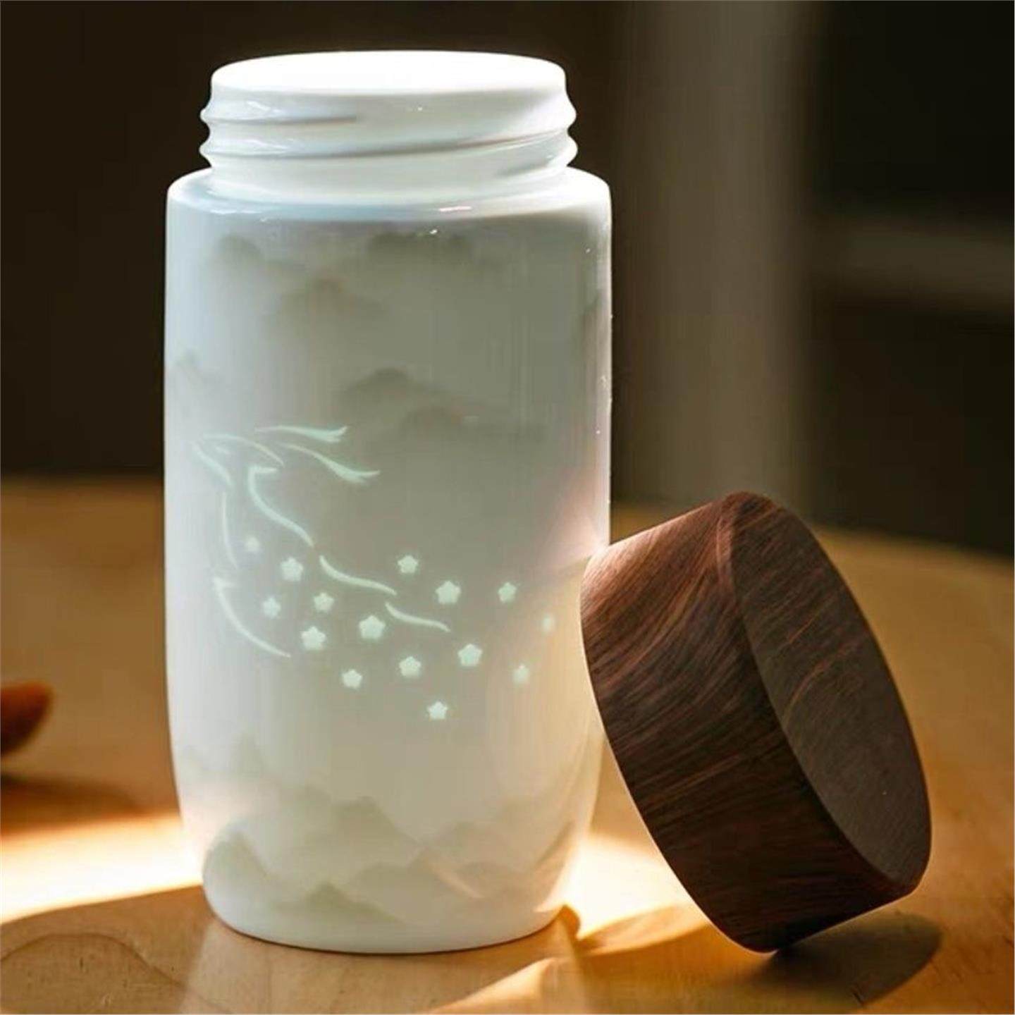 茶杯盖子养生伴手双层内胆带盖手绘陶瓷玲珑保温杯水杯景德镇高档