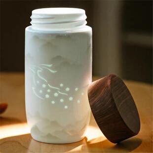 茶杯盖子养生伴手双层内胆带盖手绘陶瓷玲珑保温杯水杯景德镇高档