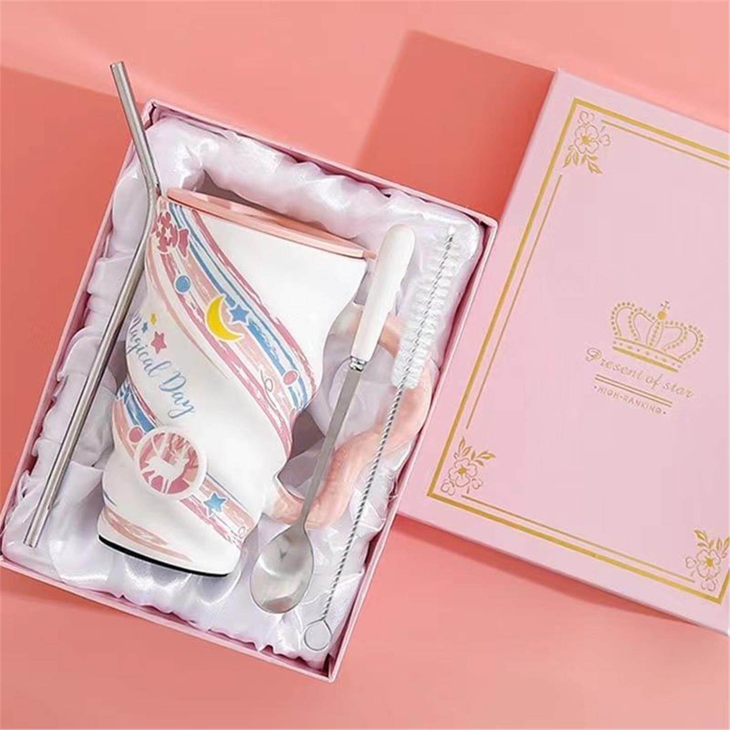 陶瓷杯带网红大容量女生杯吸管ins高颜值盖勺马克杯生日礼物水杯