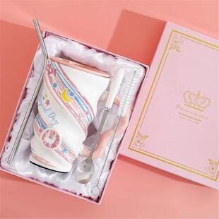 陶瓷杯带网红大容量女生杯吸管ins高颜值盖勺马克杯生日礼物水杯