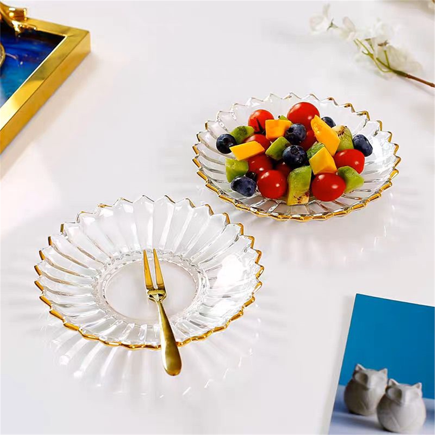 小水果盘糖果精致美容院甜品盘点心水晶玻璃碗碟托盘家用零食碗碟