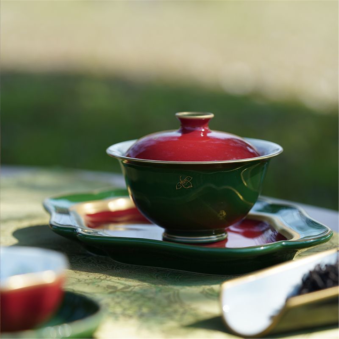 茶杯陶瓷景德镇家用高档杯子专用绿肥红瘦茶具盖碗手工高颜值