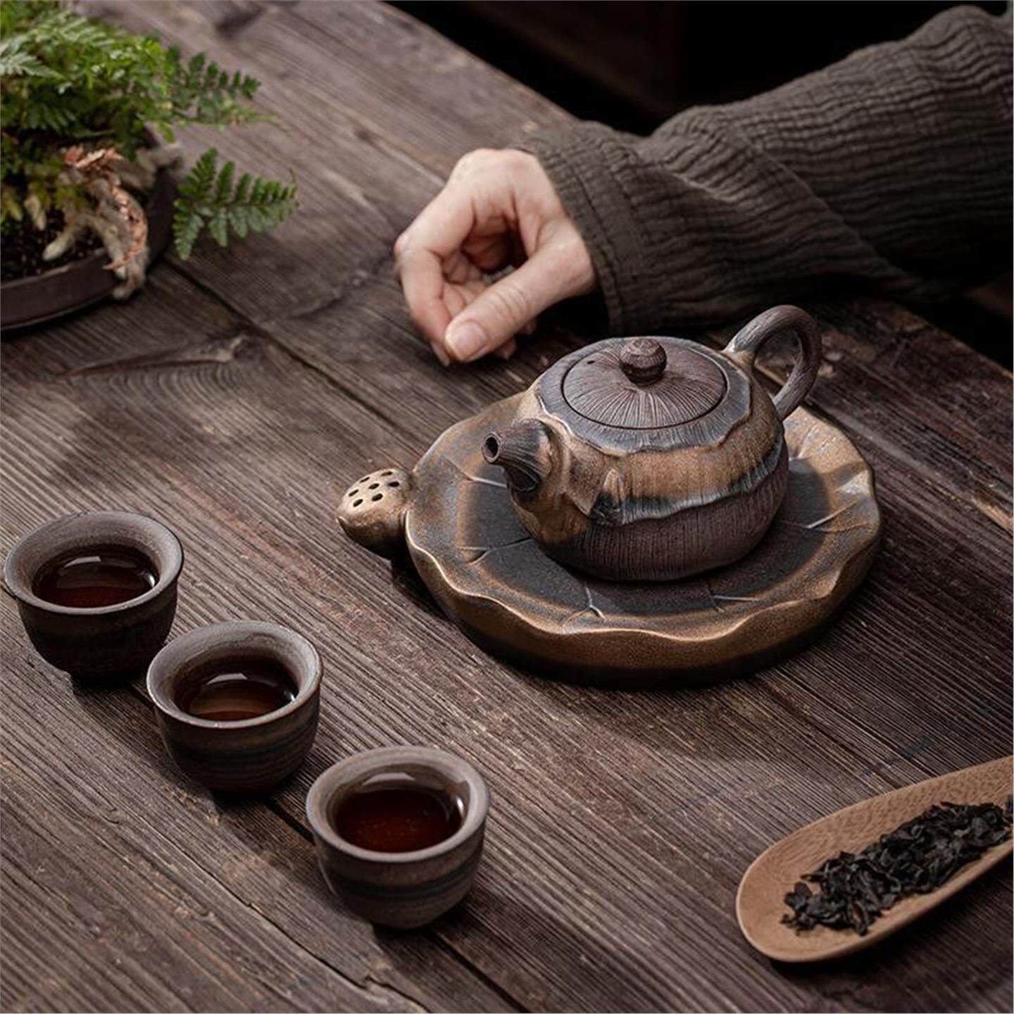 单壶手执荷香泡茶送礼鎏金