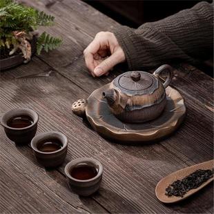 单壶手执荷香泡茶送礼鎏金陶瓷功夫普洱铁釉茶壶日式佳品