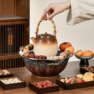 围炉煮茶器具家用室内全套电陶炉烤火炉茶具套装干烧提梁壶侧把壶