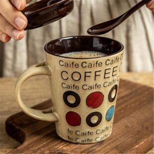 陶瓷杯拿尾杯子vintage铁中古巷子水杯咖啡杯卡布奇诺复古勺带盖