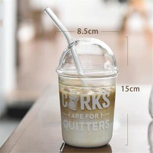 玻璃型网红奶杯杯波波吸管牛奶耐热茶杯杯高颜值冰冷果汁u饮咖啡