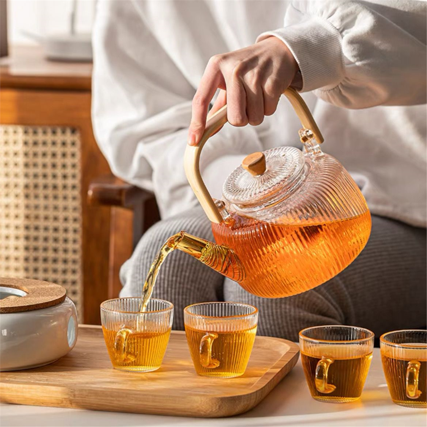 轻奢茶花壶具下午套装煮炉