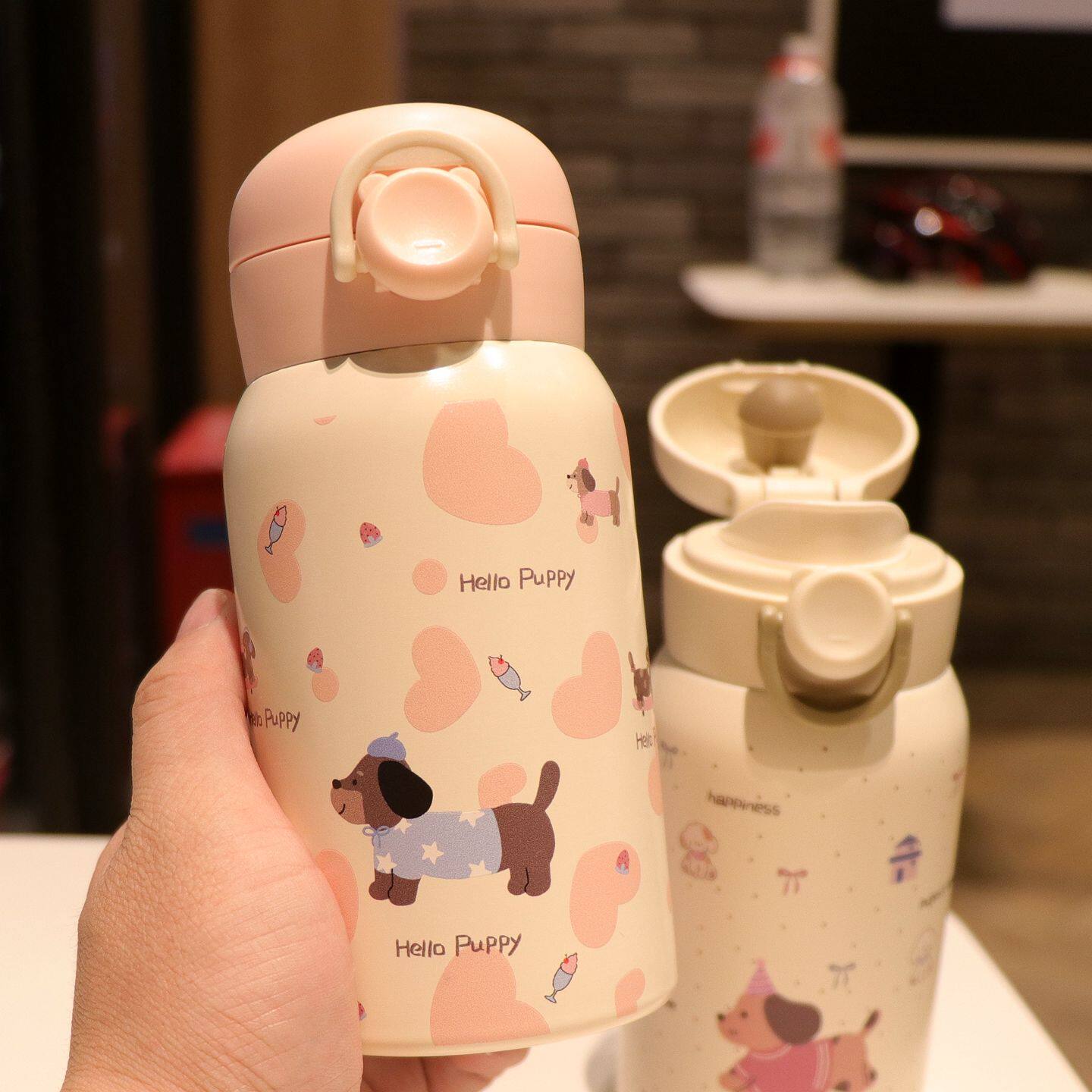 直饮杯子儿童卡通学生随手不锈钢小巧弹盖喝水可爱防漏保温杯杯口