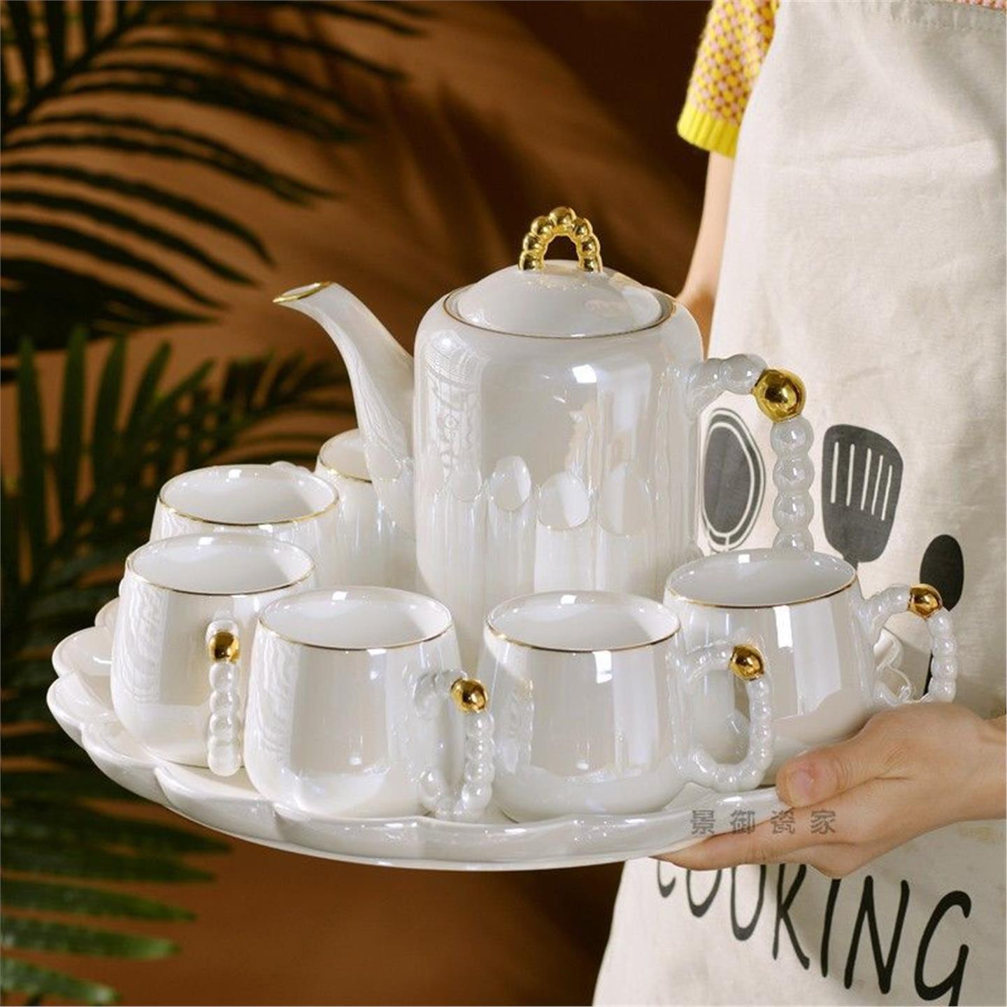 陶瓷白茶具高光泽釉整套盘