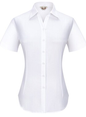 红都女士白色衬衫团购工作服职业正装上班舒适不透V领女衬衣