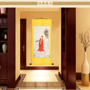 观音菩萨普甘露图 韦驮菩萨十八罗汉画像绢布卷轴挂画 装饰画定制