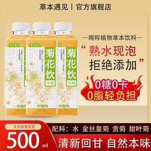 草本遇见菊花茶500ml纯植物草本饮料0糖0卡熟水现泡整箱装火去