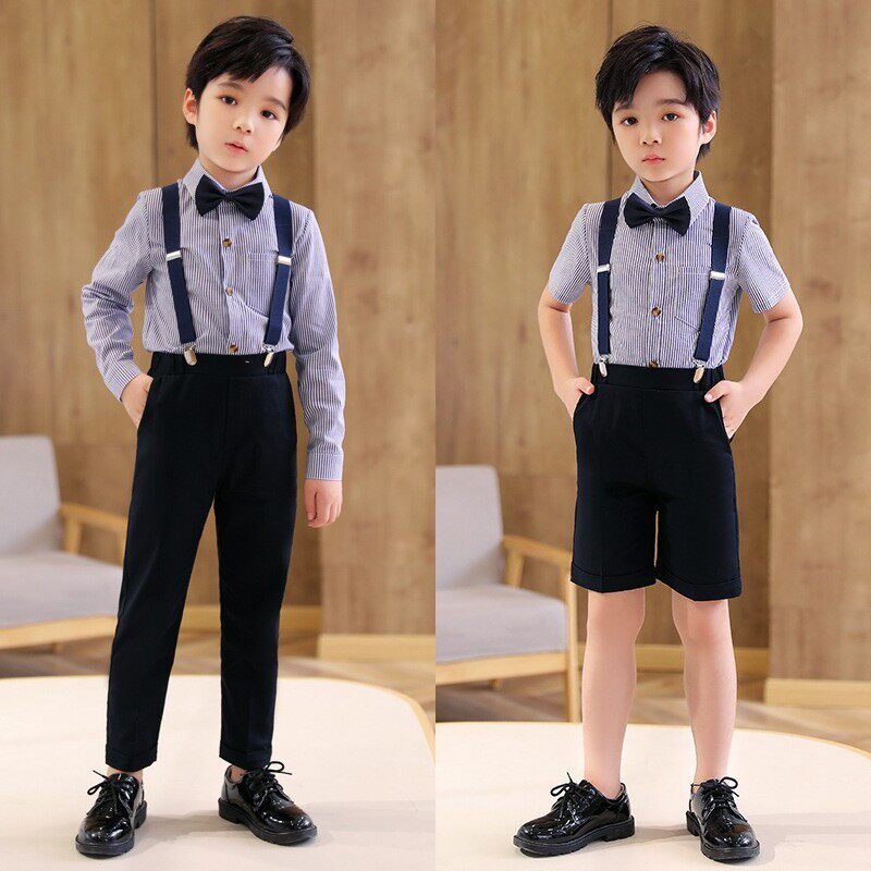 小主持人礼服男童钢琴演奏儿童背带裤演出服西装套装男孩十岁生日