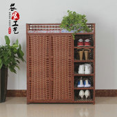 藤编简易家用鞋 柜经济型实木防尘阳台储物柜 架子多层收纳架客厅鞋