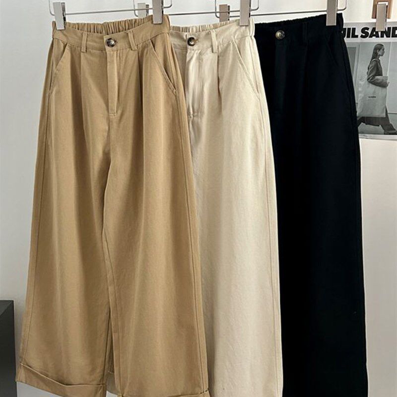 小个子145七分卡其色直筒裤女夏季薄款八分阔腿百搭宽松休闲裤xxs
