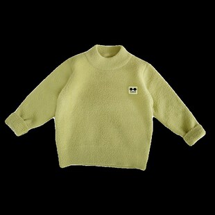 儿童仿貂绒毛衣2023新款男童一体绒加厚针织衫宝宝加绒毛线衣冬装