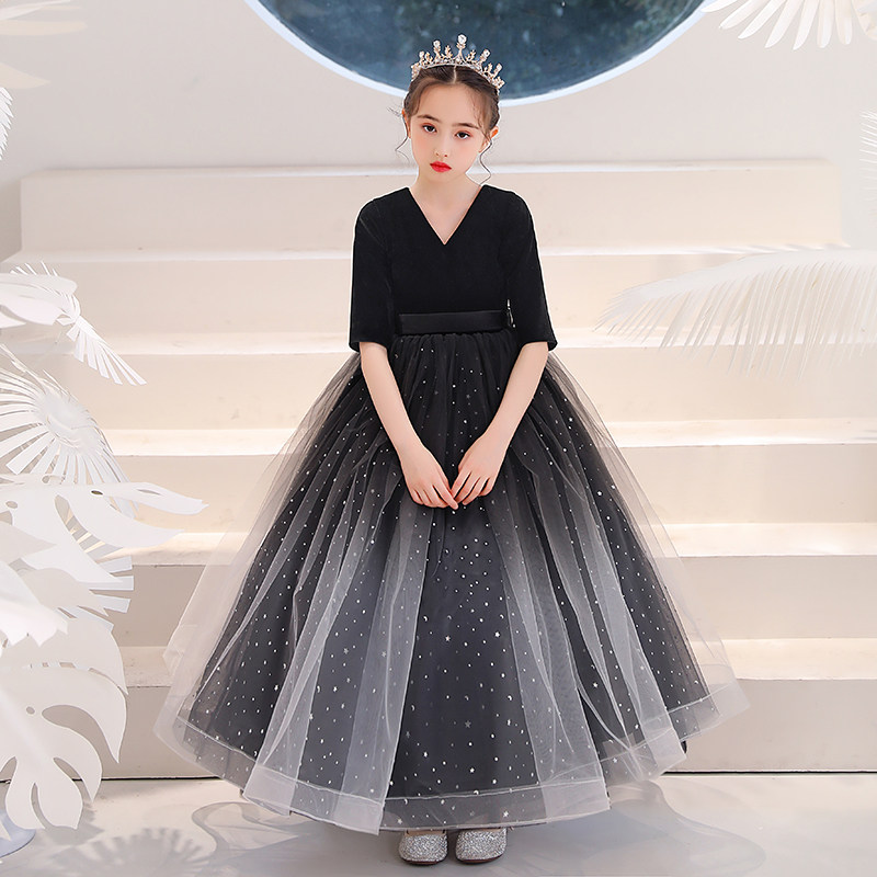 女童晚礼服儿童公主裙小孩走秀婚纱生日舞台主持人钢琴演出服秋冬