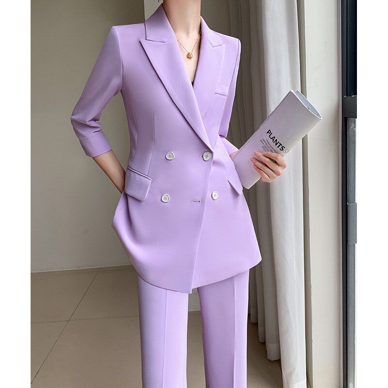 紫色西装套装女高级感夏季薄款职业装气质女神范高端休闲西服外套