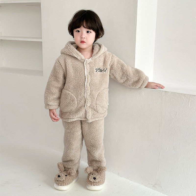 儿童睡衣冬季加绒加厚男童珊瑚绒家居服套装舒暖绒居家服卡通可爱