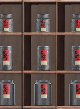 新中式茶室茶楼样板房软装复古摆件书房茶叶罐茶具密封罐马口铁罐