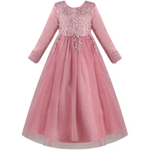 女童婚纱裙儿童白色连衣裙中大童公主长裙子演出礼服长版春秋冬裙