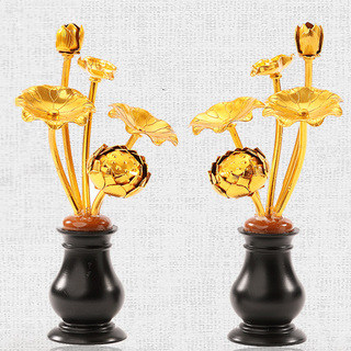 鎏金莲花迷你彩绘客厅荷花用品供奉花唐密真言宗常花居家摆件禅意