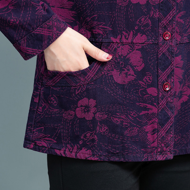 新款中老年女春秋纯棉长袖厚衬衣老人上衣加肥大码衬衫全棉妈妈装