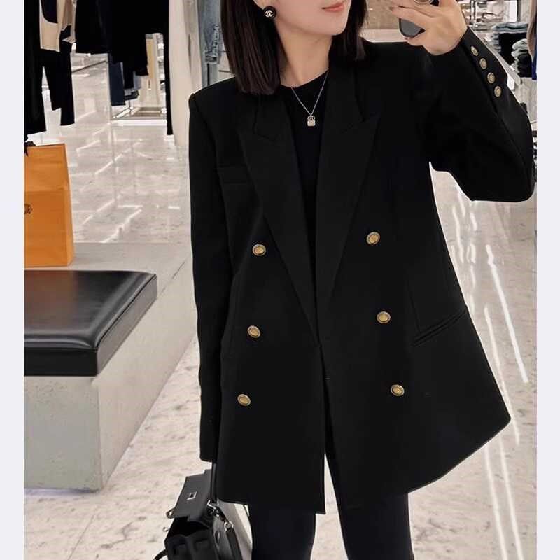 大码黑色高级感休闲西装外套女2024新款春秋胖mm显瘦宽松西服上衣