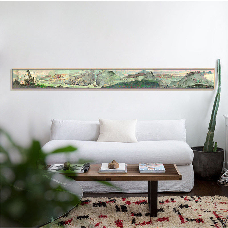 吴冠中新中式客厅装饰画茶室背景墙餐厅壁画极窄挂画细长条风景画