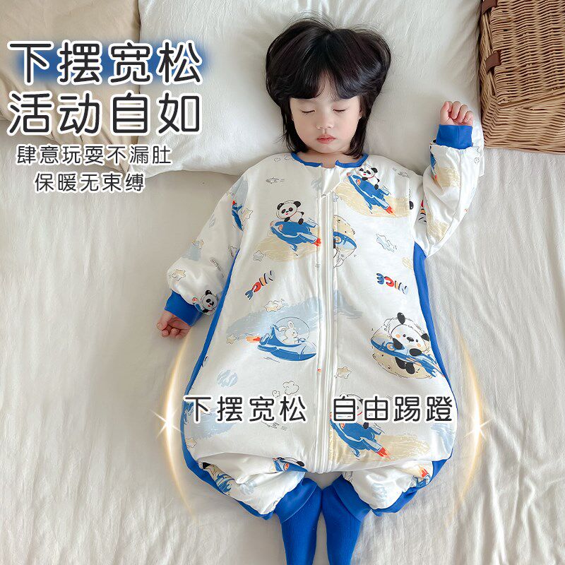女童连体睡衣秋冬款纯棉宝宝加厚2024新款冬季婴儿睡袋春秋款儿童