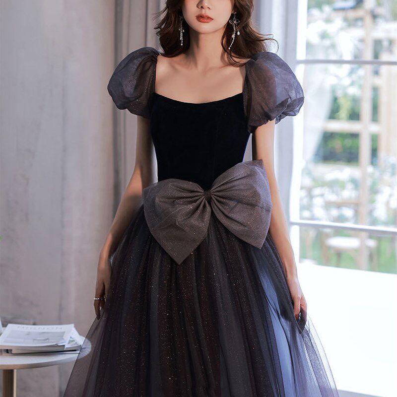 紫色晚礼服裙短袖宴会气质高级感轻奢小众主持人高端成人礼女长裙