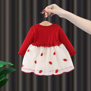 小女童宝宝秋装婴儿红色连衣裙生日礼服公主裙子洋气春秋季1一3岁