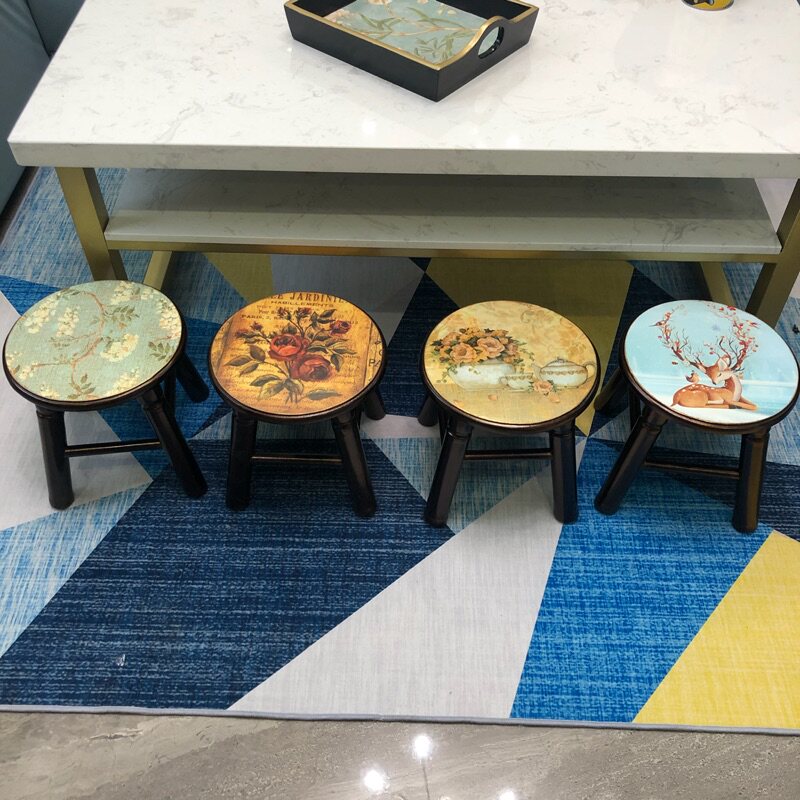 美式乡村 田园凳子 欧式凳子实木矮凳小圆凳小板凳家用凳多款可选