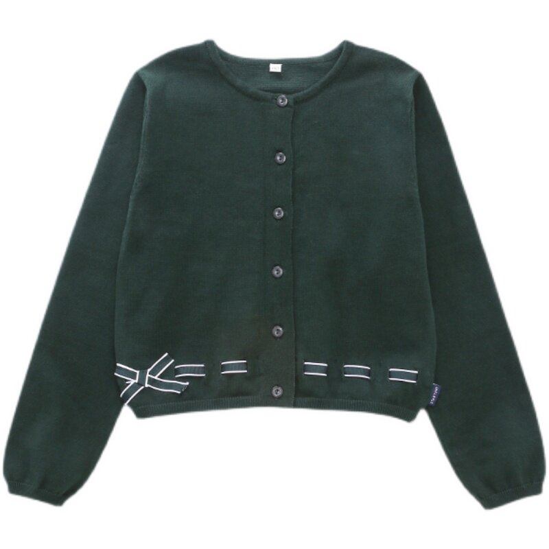 校服 英伦风学生春秋淑女墨绿色针织衫毛衣 女童学院纯棉开襟外套