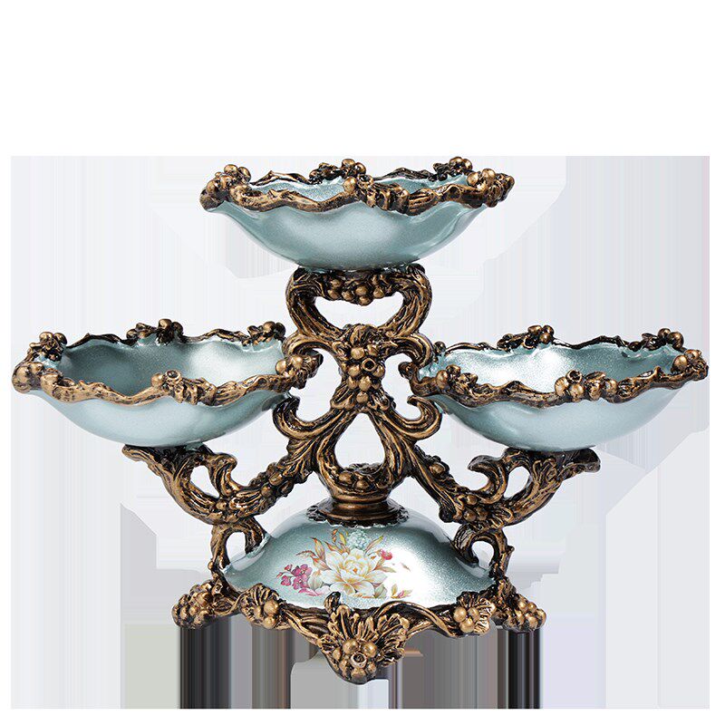 欧式家用干果盘客厅茶几摆件五格盘双层三头水果盘坚果零食收纳盘