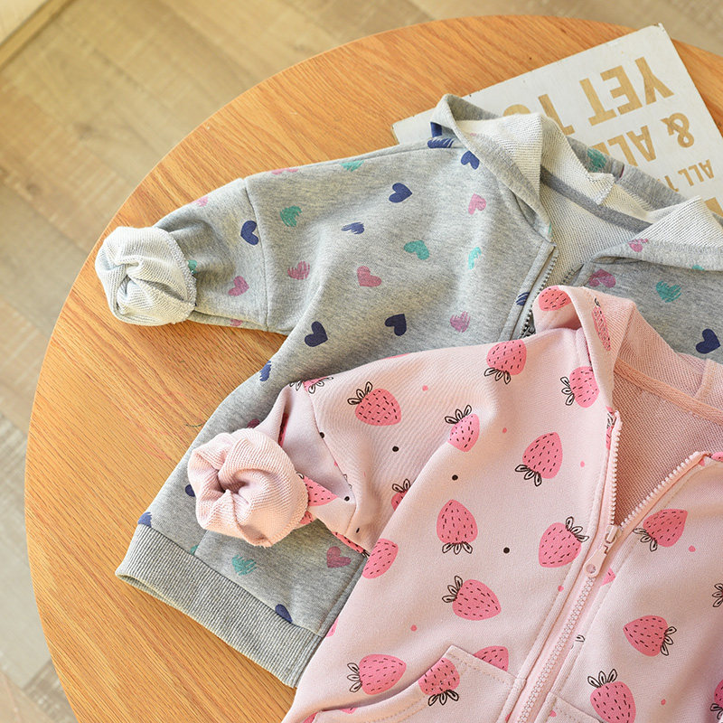 漂亮女童纯棉卫衣 儿童可爱开衫毛圈连帽外套 春秋装新款山东网店