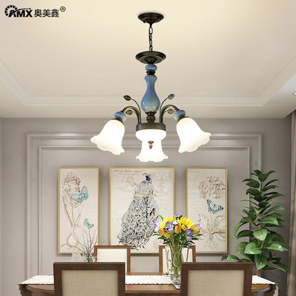 美式陶瓷吊灯简约大气客厅灯创意时尚卧室餐厅田园铁艺店面房间灯