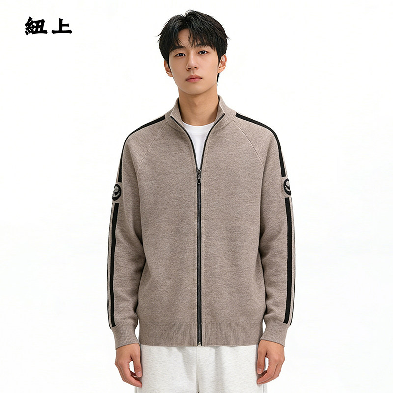 纽上男士春季保暖羊毛混纺开衫
