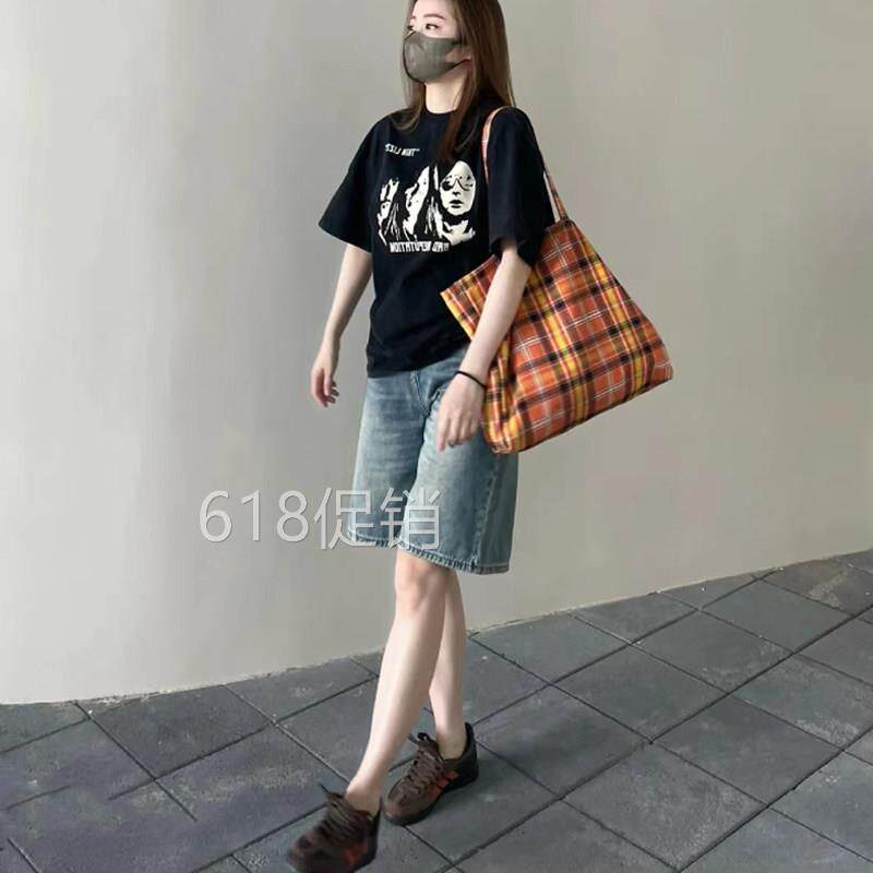 高腰牛仔短裤女夏季薄款直筒五分裤五分裤宽松显腿长不挑身材阔腿