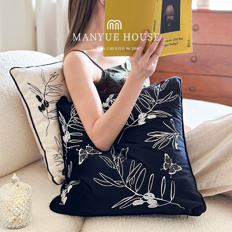 蔓越家 花间栖 中古客厅雪尼尔提花抱枕靠垫卧室床头靠垫腰靠枕,居家布艺,靠垫/抱枕,淘宝优惠券,粉丝福利购,淘宝优惠卷