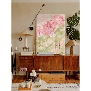 奶油风抽象玫瑰花卉手绘油画客厅餐厅装饰画粉色正对门玄关挂画