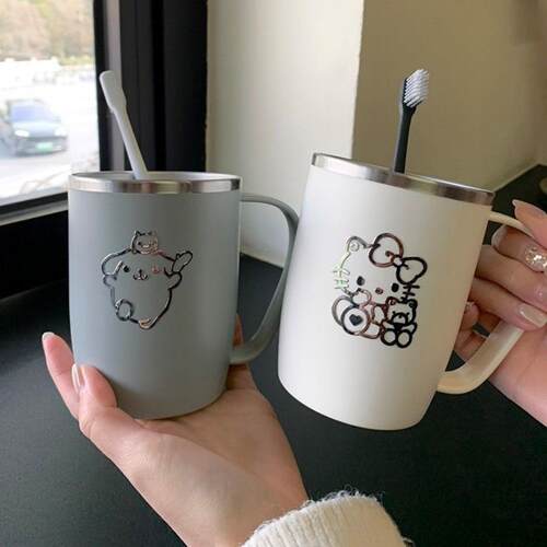 日式不锈钢防霉洗漱口杯带手柄