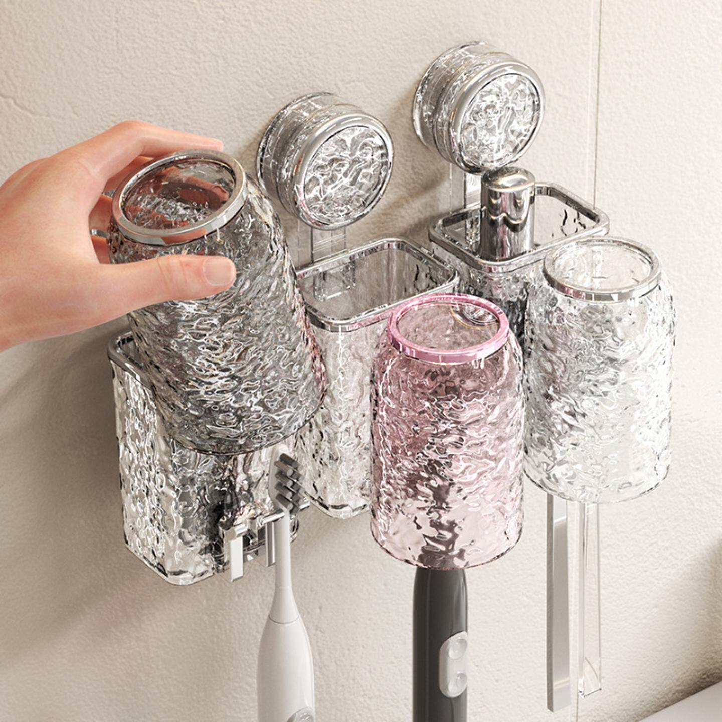 吸盘牙杯置物架牙刷牙膏收纳卫生间壁挂洗漱杯收纳架牙刷架牙杯架