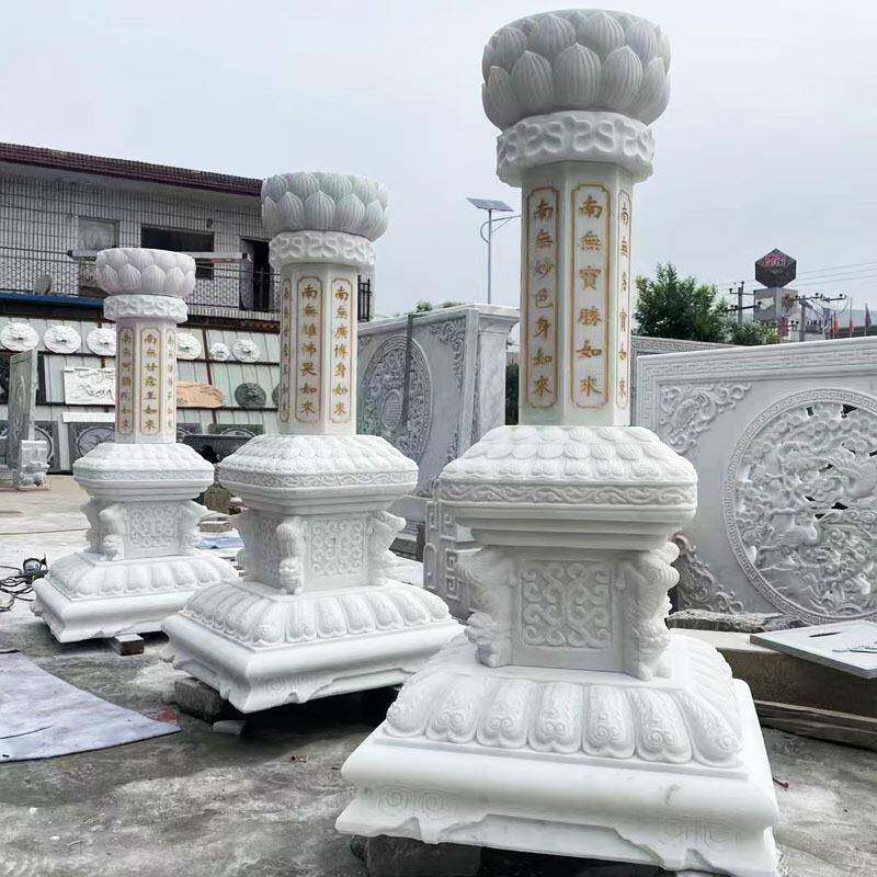 石雕花岗岩出食台天然汉白玉施食台寺院仿古青石七如来经柱摆件