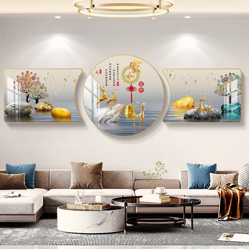 沙发背景墙挂画寓意好现代简约轻奢三联画新款高档大气客厅装饰画,家居饰品,现代装饰画,淘宝优惠券,粉丝福利购,淘宝优惠卷