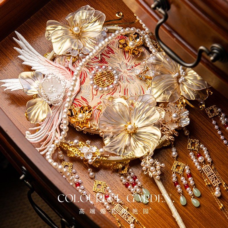 香槟色重工团扇新娘结婚diy材料包手工高级秀禾喜扇婚扇礼物中式,家居饰品,工艺扇/团扇/喜扇/折扇,淘宝优惠券,粉丝福利购,淘宝优惠卷