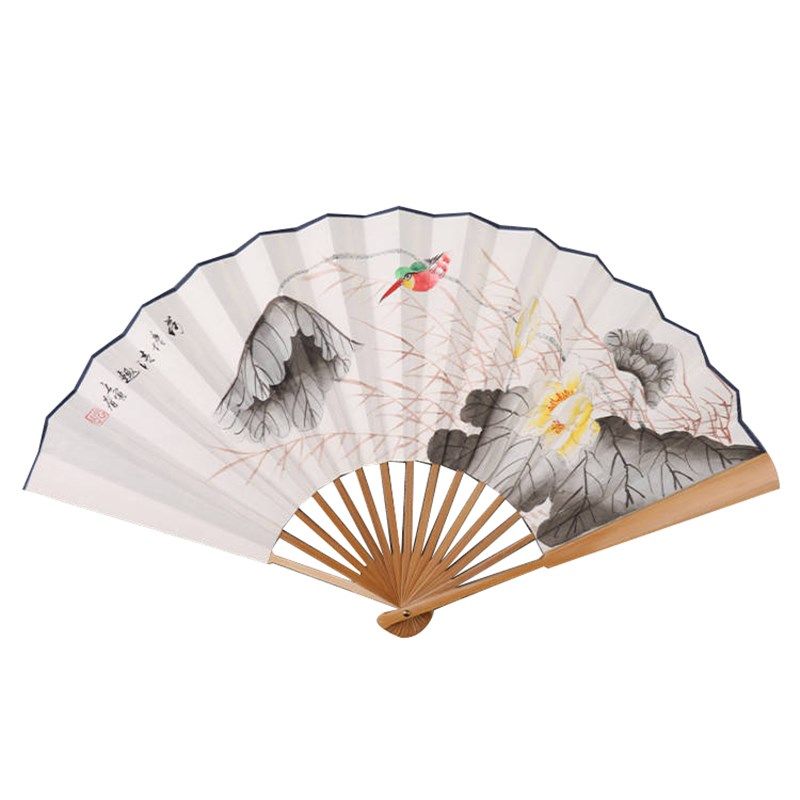 扇子中国风10寸男士折扇古风日用玉竹国画山水花鸟手绘宣纸礼品扇