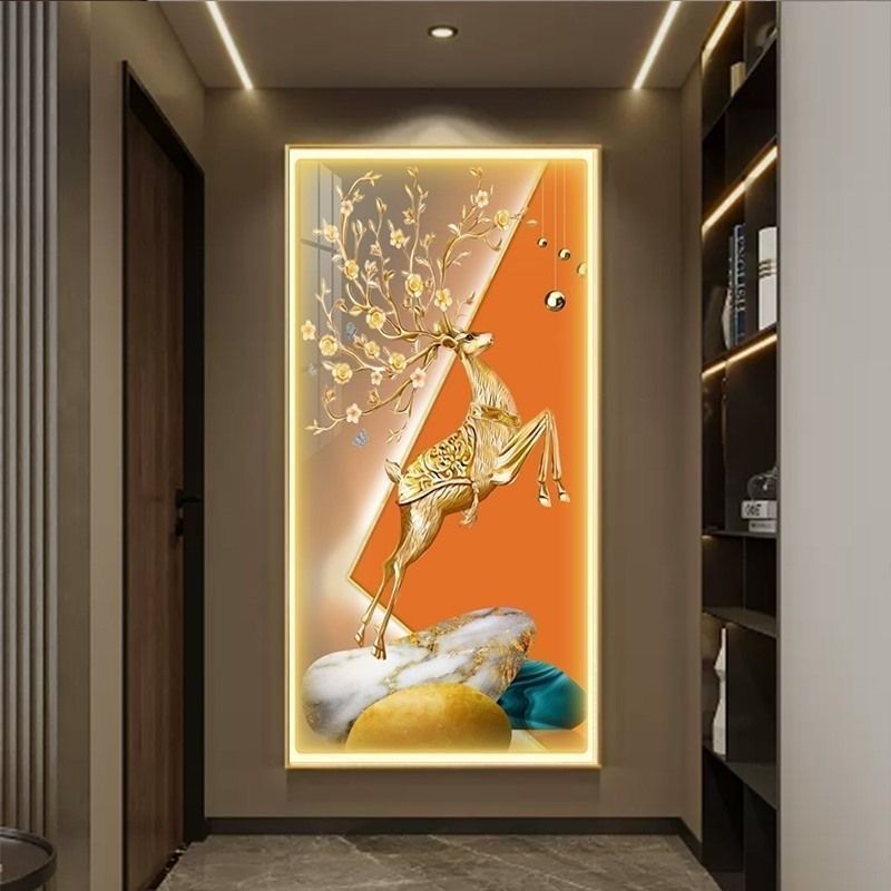 现代轻奢入户玄关装饰画走廊过道LED灯招财鹿氛围灯发光竖版挂画,家居饰品,氛围画/灯画,淘宝优惠券,粉丝福利购,淘宝优惠卷